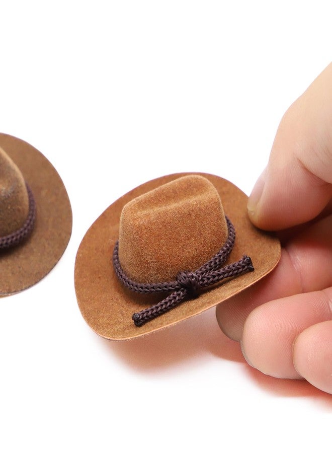 RillyRellow Dollhouse Cowboy Hat, Miniature Cowboy Hat, 1:12 Scale Miniature Soft Cowboy, Mini Hat, American Old West Hat, for Dollhouse Craft Supplies (2PCS) (Light Brown) - Image 1